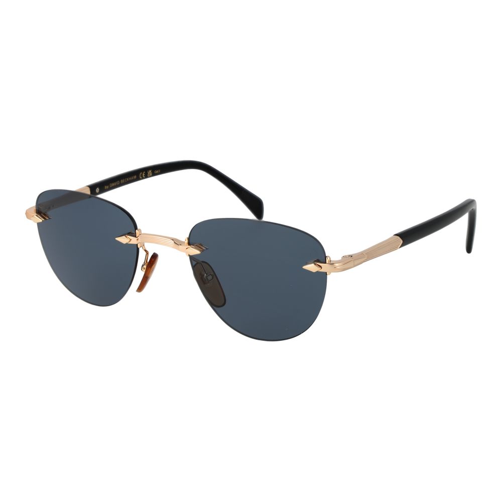 David Beckham Men’s Sunglasses – Rose Gold Rimless Frame, Grey Lenses
