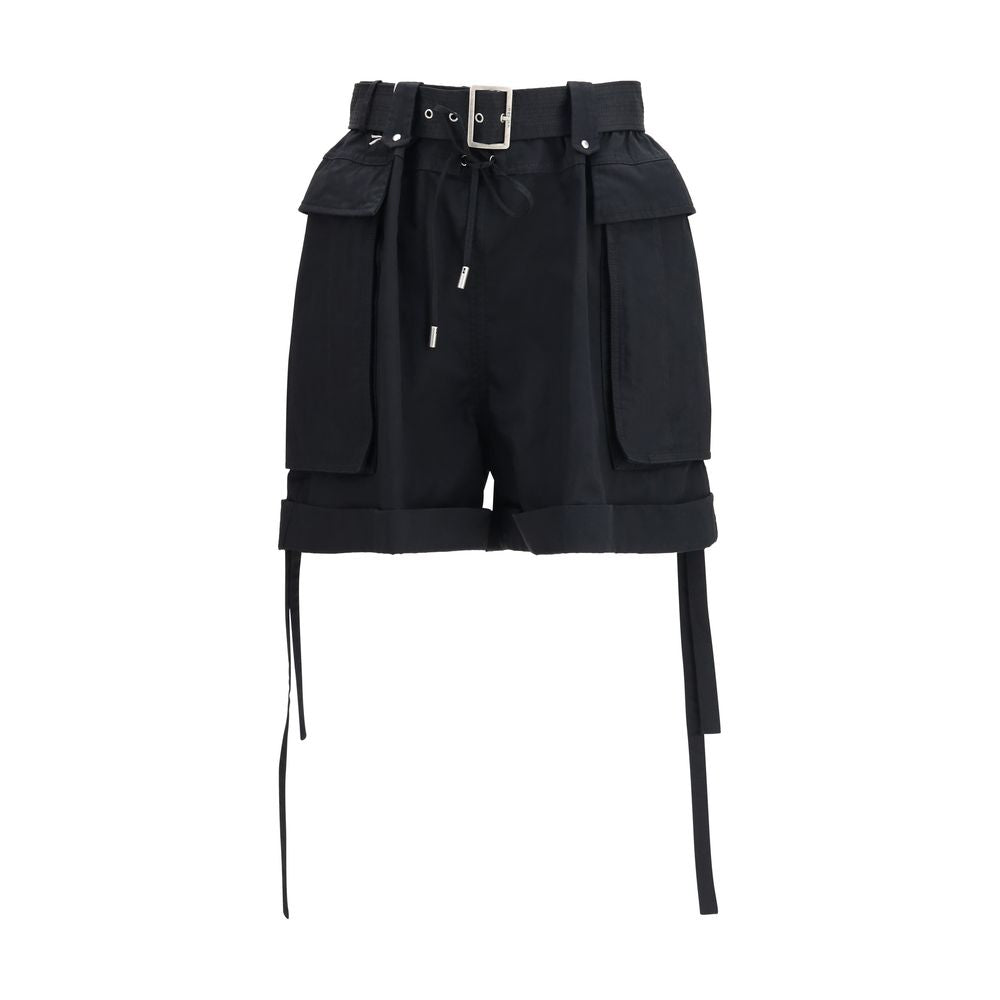 Alexander McQueen Black Cotton Belted Cargo Shorts