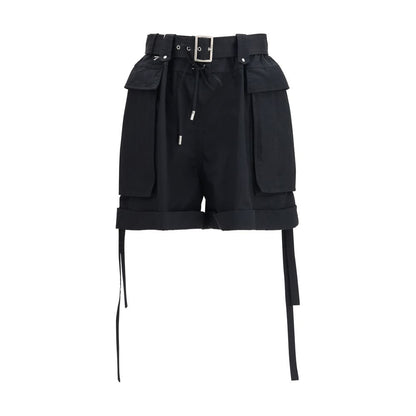 Alexander McQueen Black Cotton Belted Cargo Shorts
