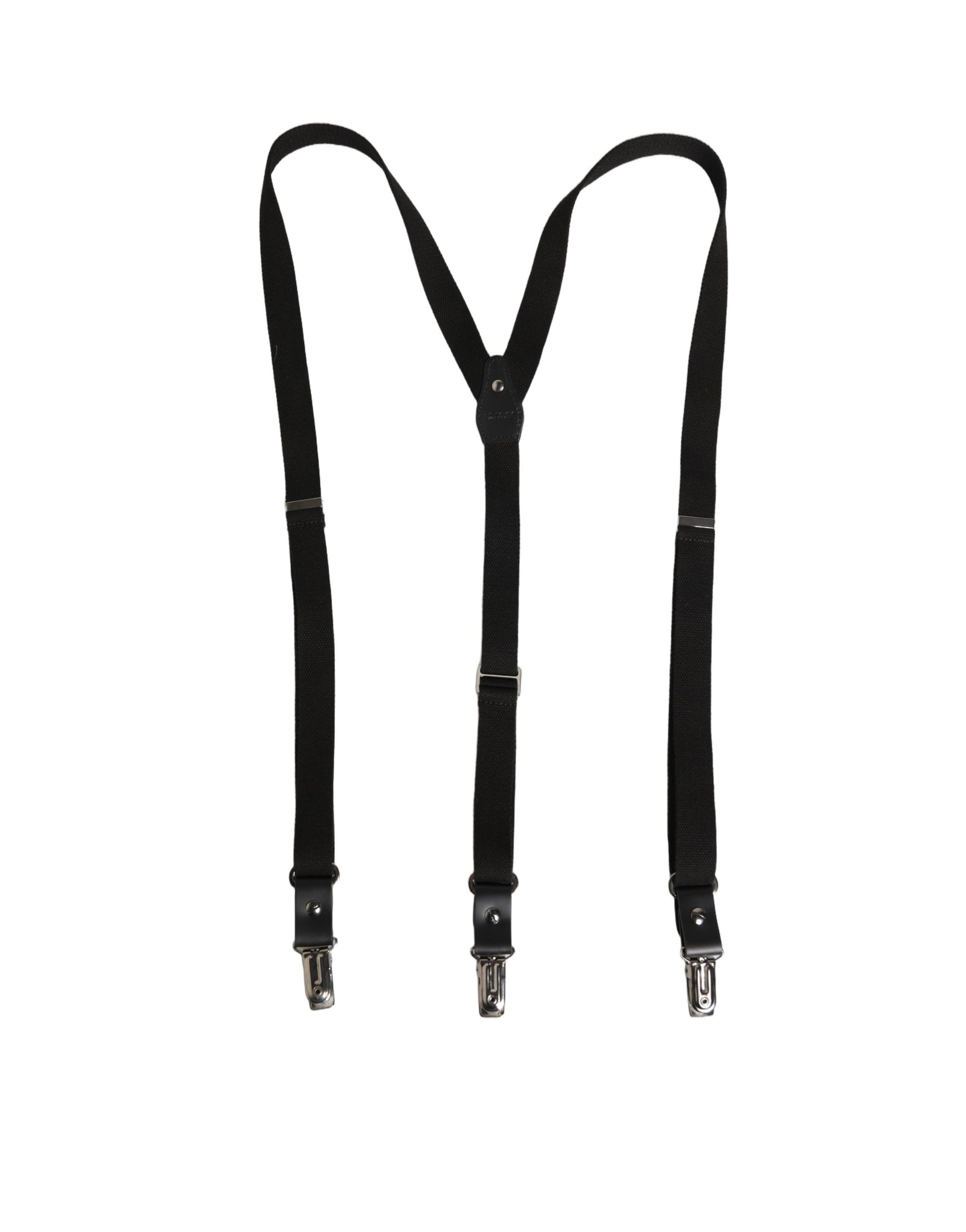 Dolce & Gabbana Black Cotton Leather Y-back Suspender
