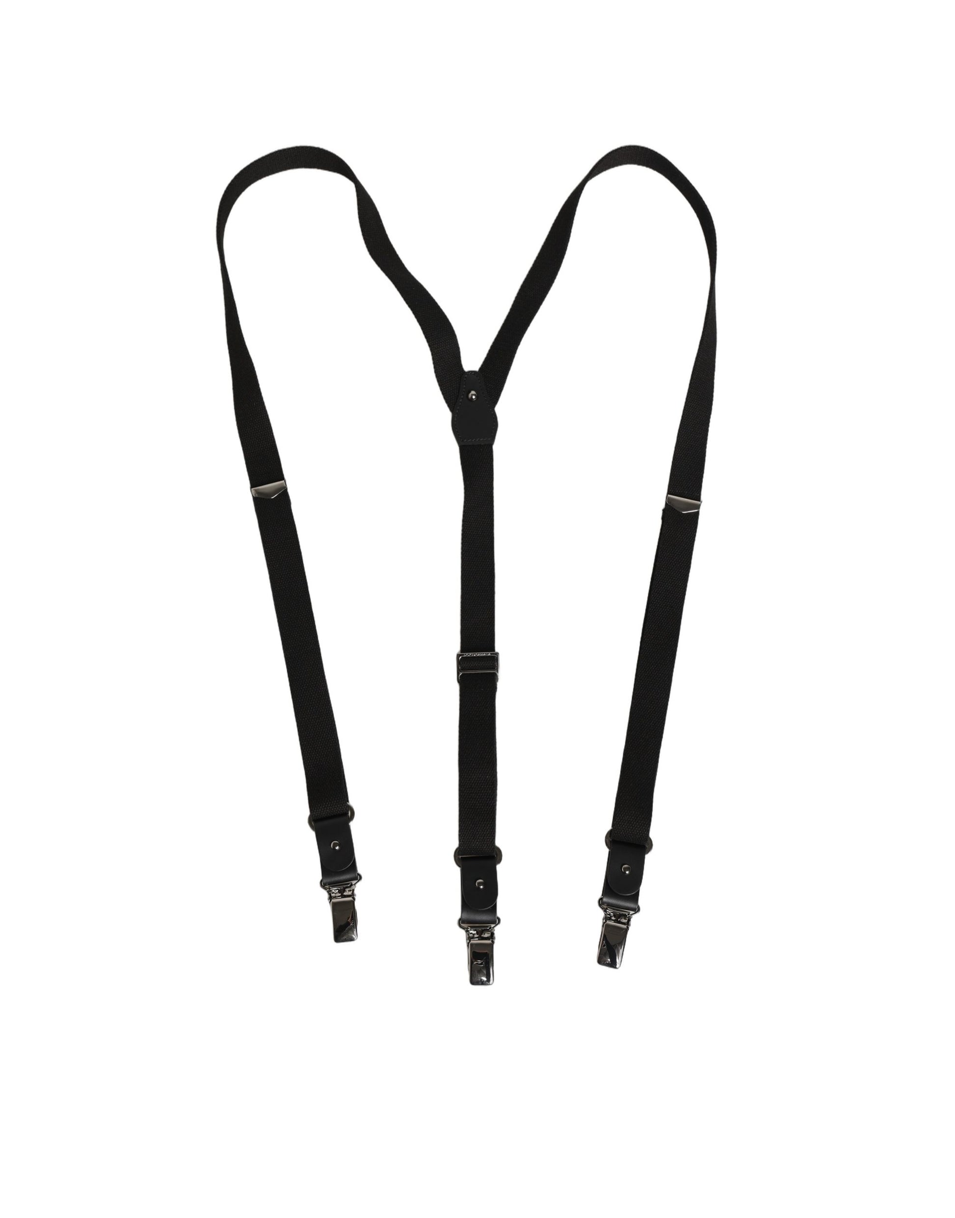 Dolce & Gabbana Black Cotton Leather Y-back Suspender