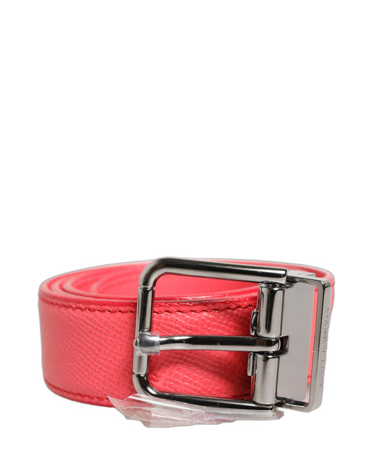 Dolce & Gabbana Pink Lambskin Leather Belt with Silver Metal Buckle