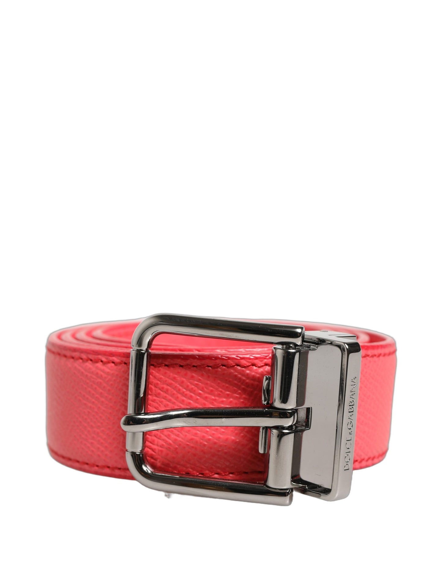 Dolce & Gabbana Pink Lambskin Leather Belt with Silver Metal Buckle