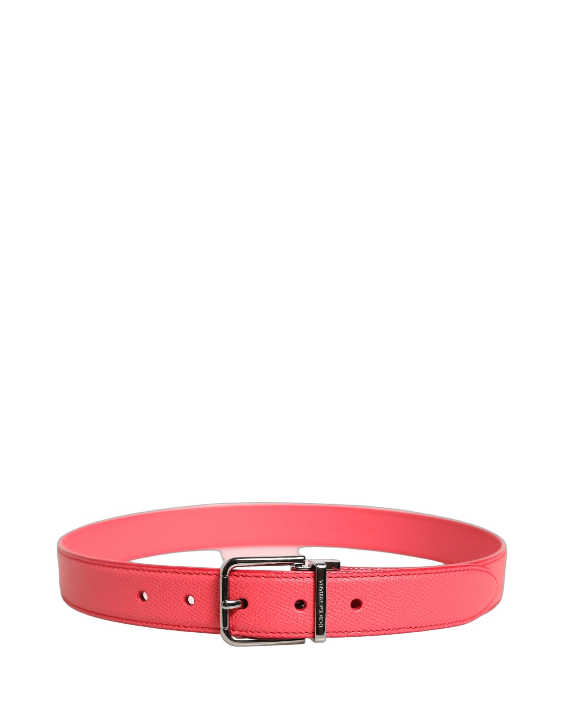 Dolce & Gabbana Pink Lambskin Leather Belt with Silver Metal Buckle