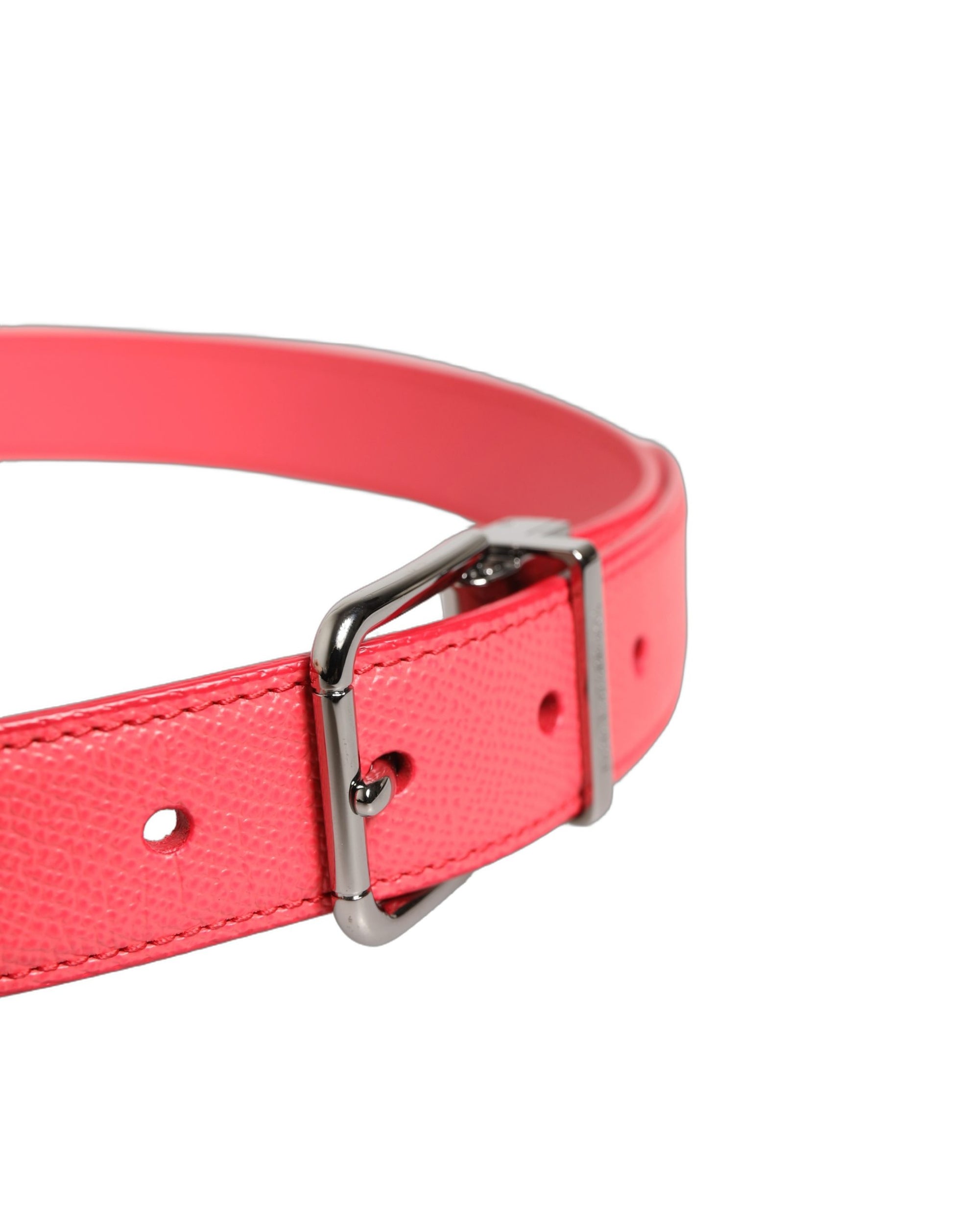 Dolce & Gabbana Pink Lambskin Leather Belt with Silver Metal Buckle