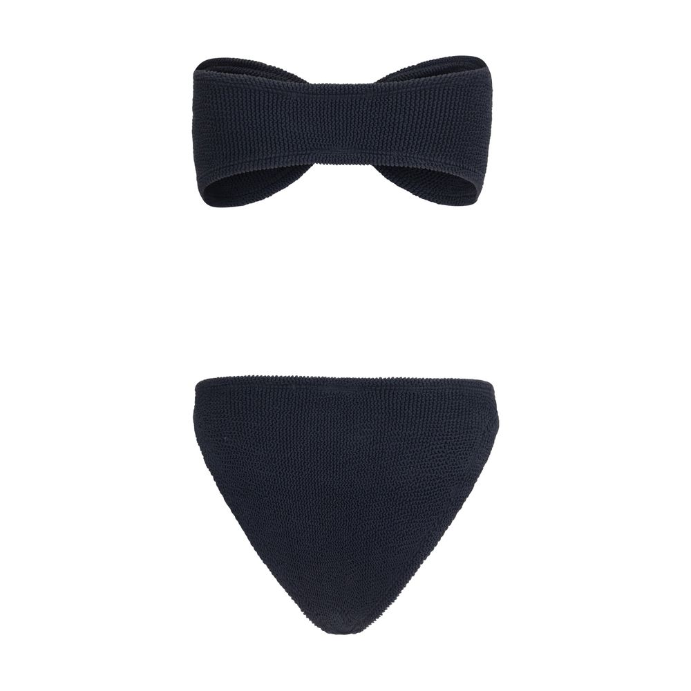 Hunza G Black Jean Strapless Crinkle Bikini