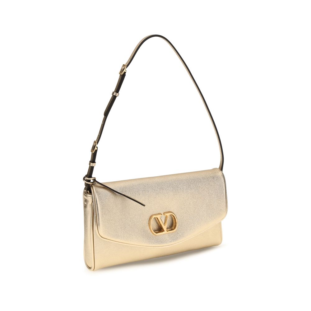 Valentino Garavani Gold Small DeVain Leather Shoulder Bag