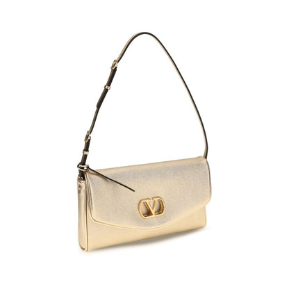Valentino Garavani Gold Small DeVain Leather Shoulder Bag