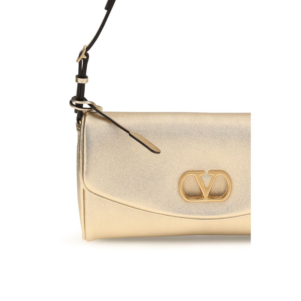 Valentino Garavani Gold Small DeVain Leather Shoulder Bag