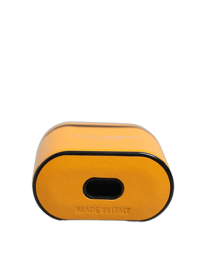 Dolce & Gabbana Yellow Calf Leather Logo Flip Holder Strap AirPods Case