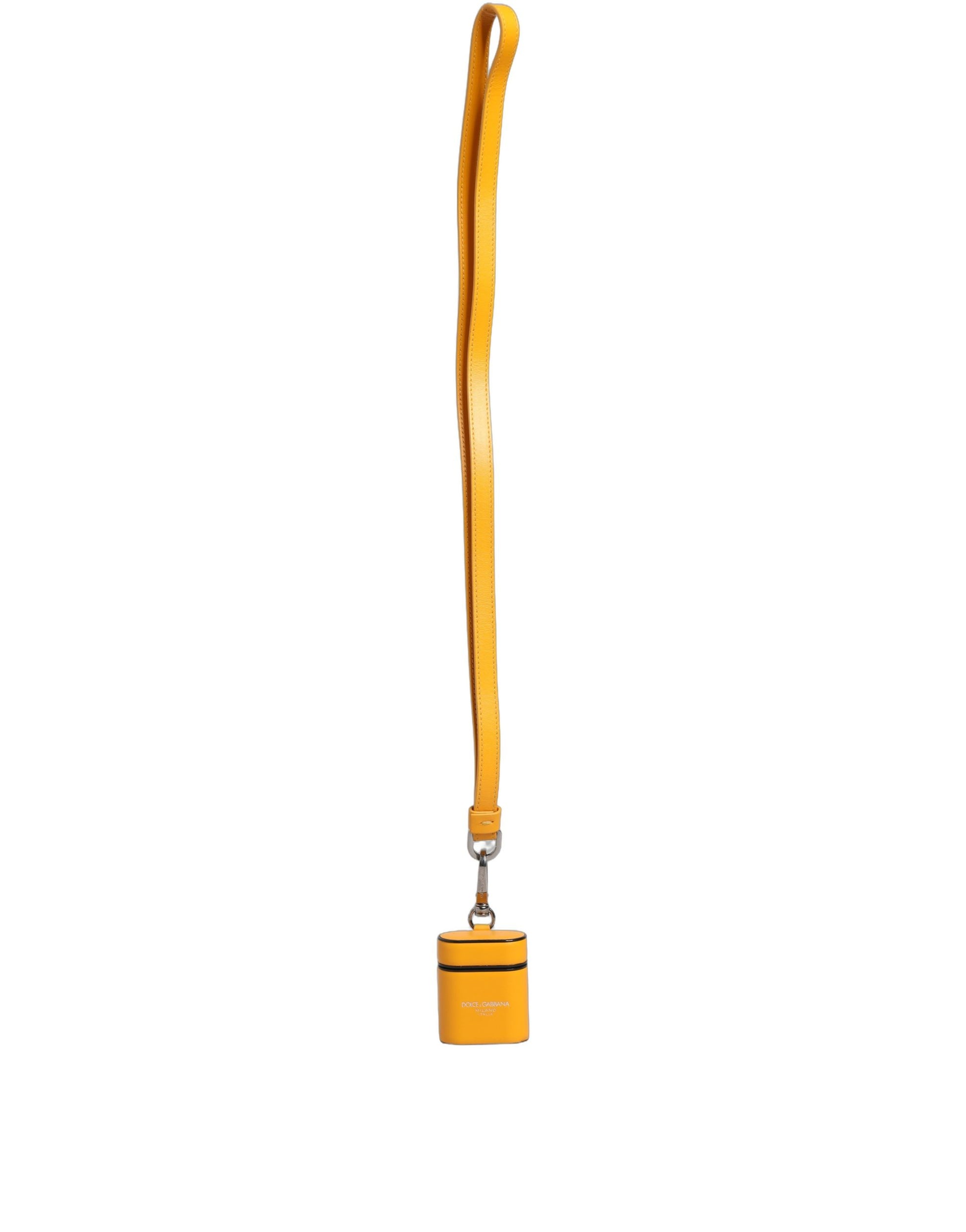 Dolce & Gabbana Yellow Calf Leather Logo Flip Holder Strap AirPods Case