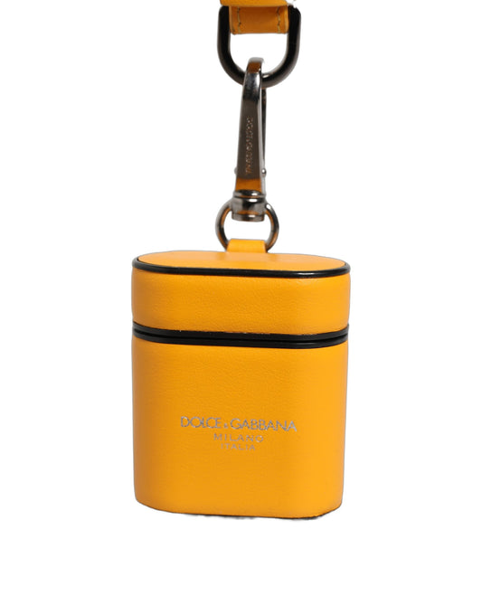 Dolce & Gabbana Yellow Calf Leather Logo Flip Holder Strap AirPods Case