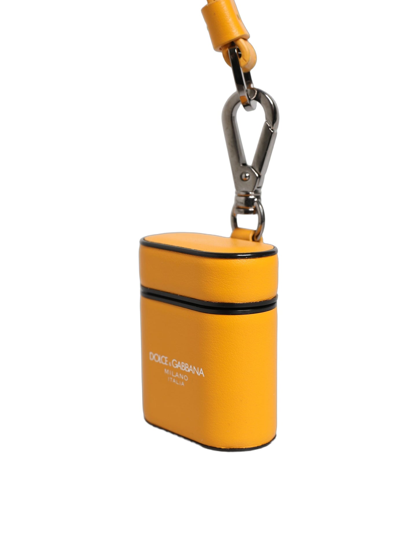 Dolce & Gabbana Yellow Calf Leather Logo Flip Holder Strap AirPods Case