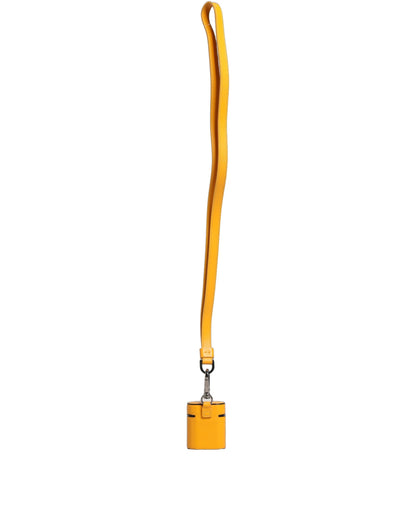 Dolce & Gabbana Yellow Calf Leather Logo Flip Holder Strap AirPods Case