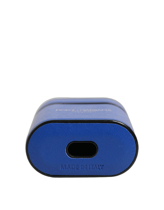 Dolce & Gabbana Blue Calf Leather Logo Flip Holder Strap AirPods Case