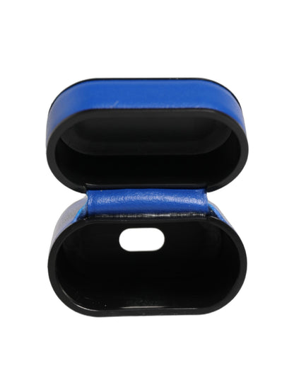Dolce & Gabbana Blue Calf Leather Logo Flip Holder Strap AirPods Case