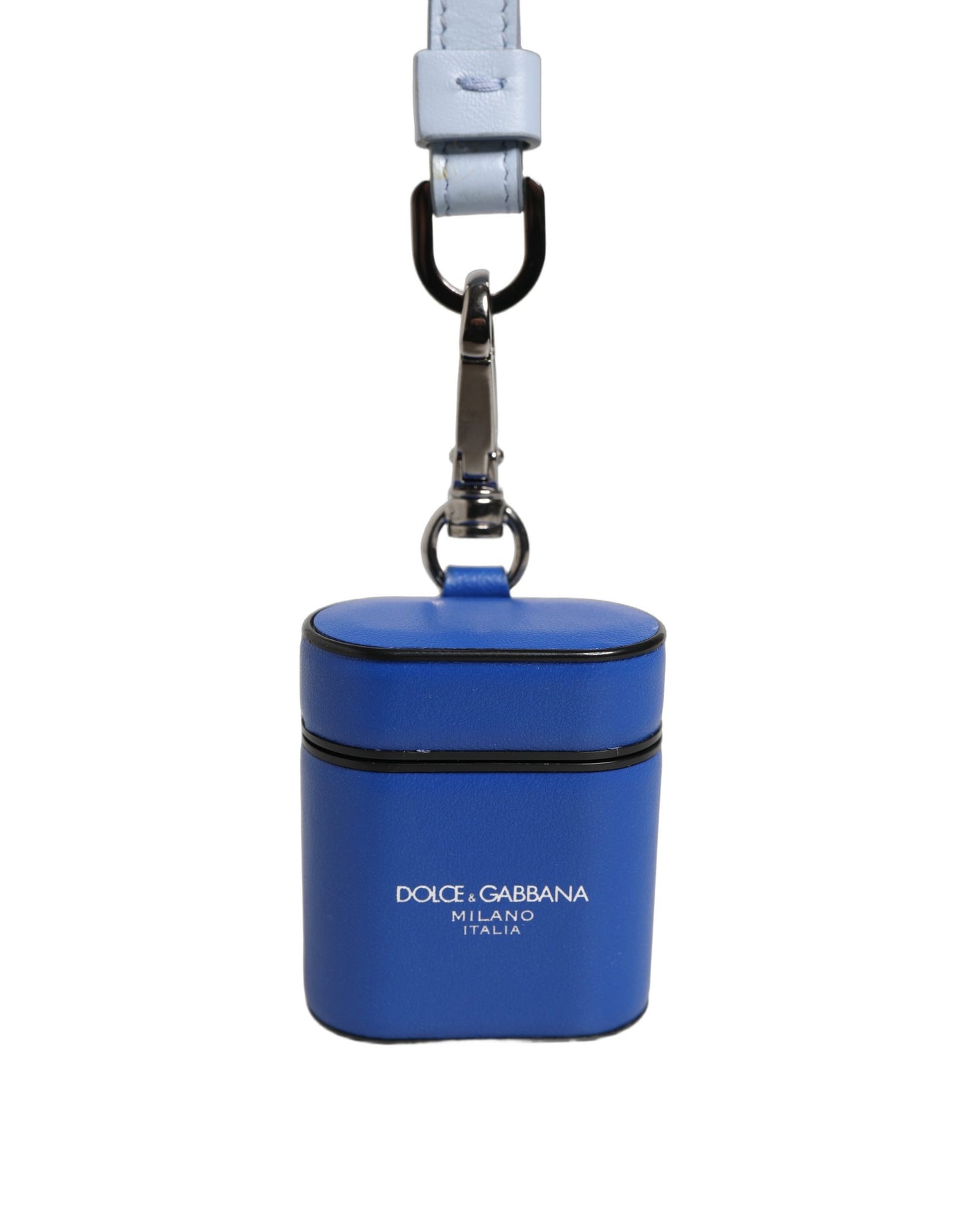 Dolce & Gabbana Blue Calf Leather Logo Flip Holder Strap AirPods Case