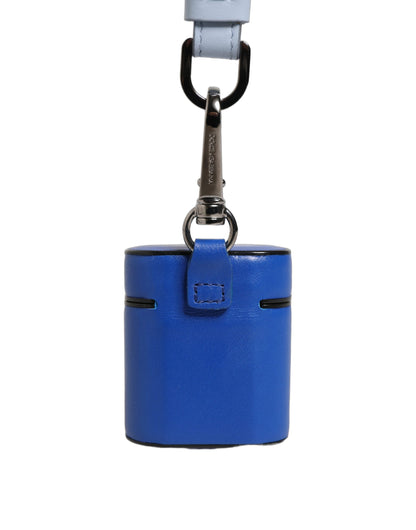 Dolce & Gabbana Blue Calf Leather Logo Flip Holder Strap AirPods Case