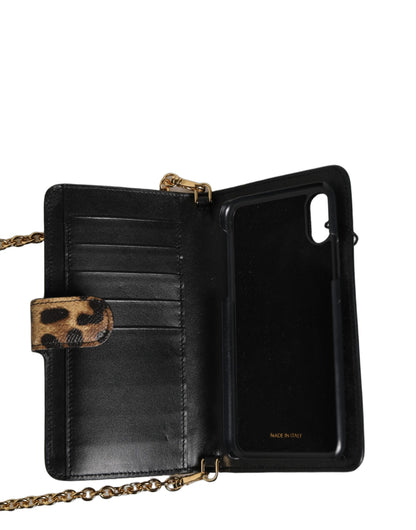 Dolce & Gabbana Brown Leopard Crystal Flip Cover for iPhone X-XS