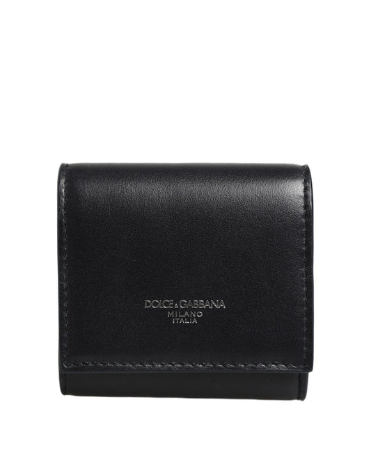 Dolce & Gabbana Black Calfskin Leather Logo Print Bifold Coin Purse Wallet