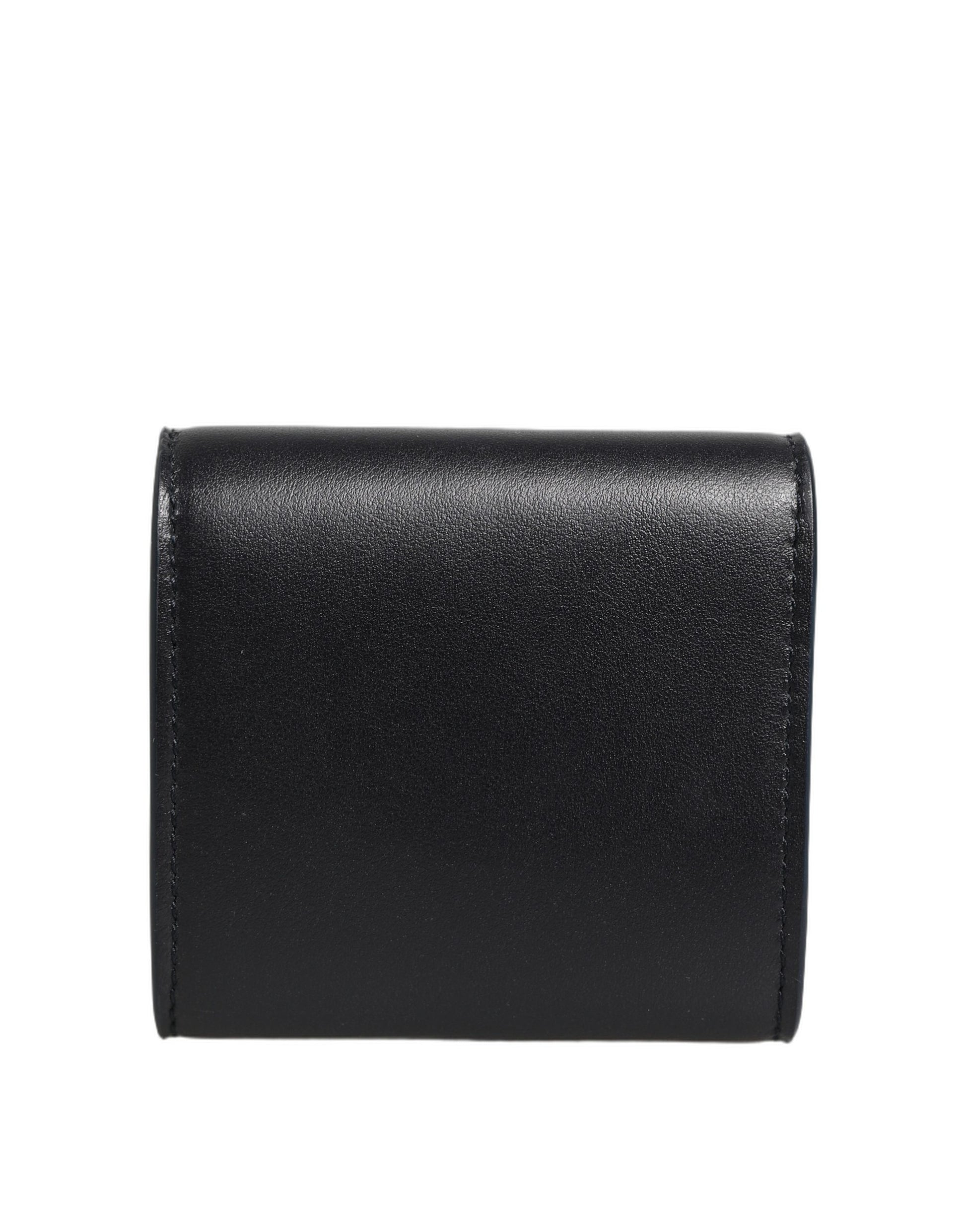 Dolce & Gabbana Black Calfskin Leather Logo Print Bifold Coin Purse Wallet