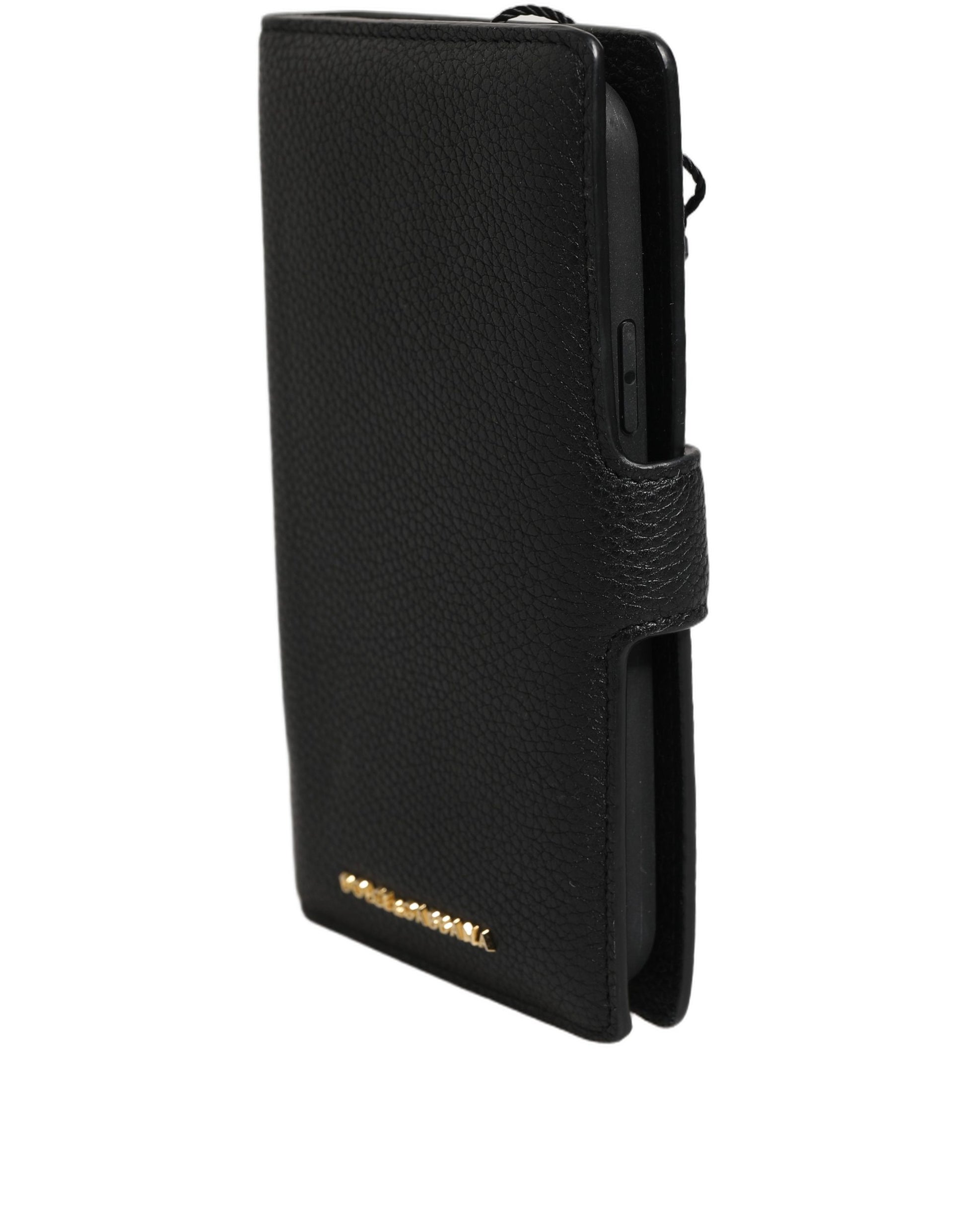Dolce & Gabbana Black Calf Leather Phone Flip Cover for iPhone 11 Pro