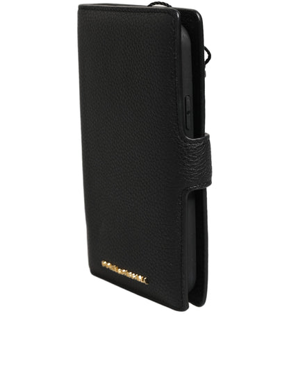Dolce & Gabbana Black Calf Leather Phone Flip Cover for iPhone 11 Pro