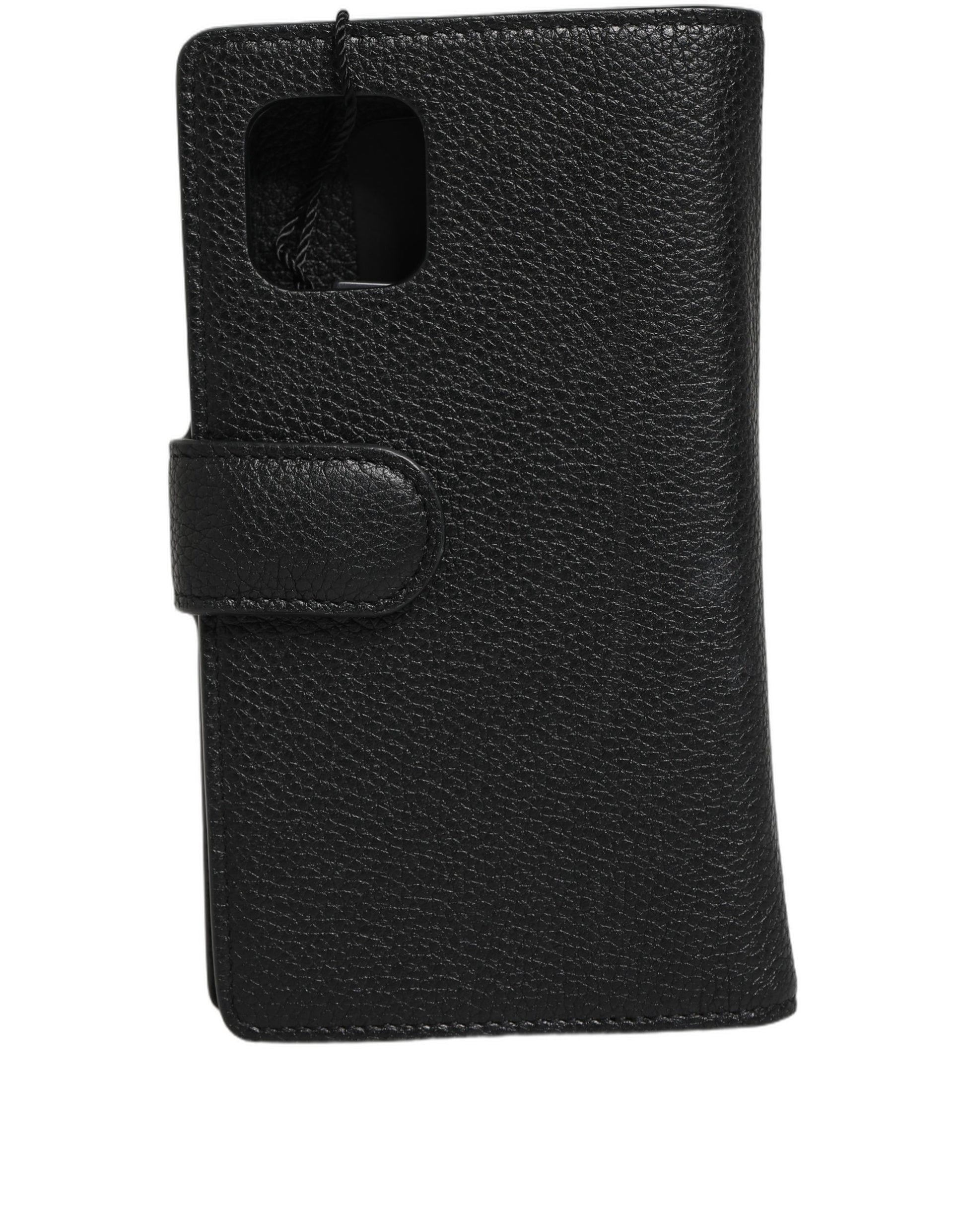 Dolce & Gabbana Black Calf Leather Phone Flip Cover for iPhone 11 Pro