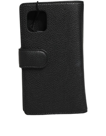 Dolce & Gabbana Black Calf Leather Phone Flip Cover for iPhone 11 Pro