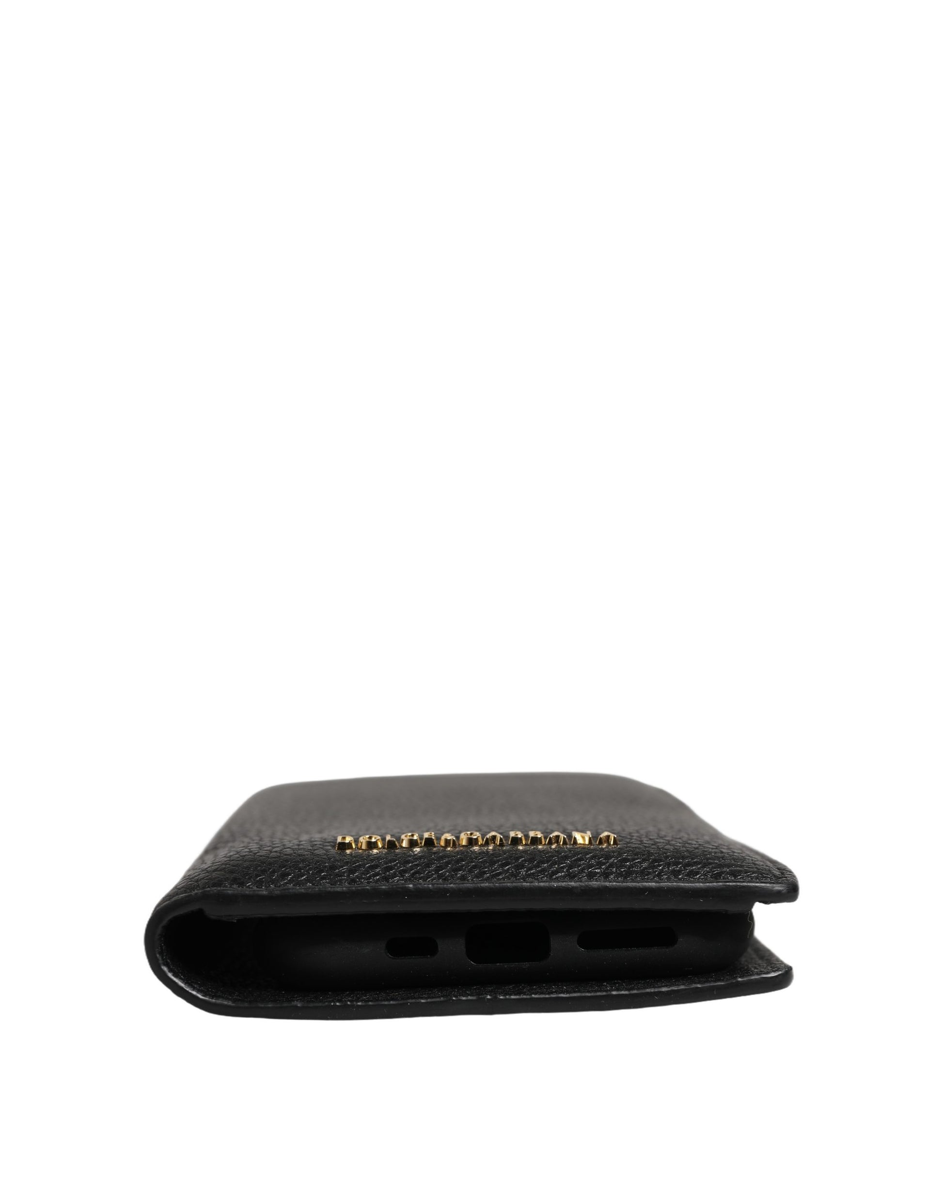 Dolce & Gabbana Black Calf Leather Phone Flip Cover for iPhone 11 Pro