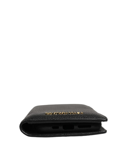 Dolce & Gabbana Black Calf Leather Phone Flip Cover for iPhone 11 Pro