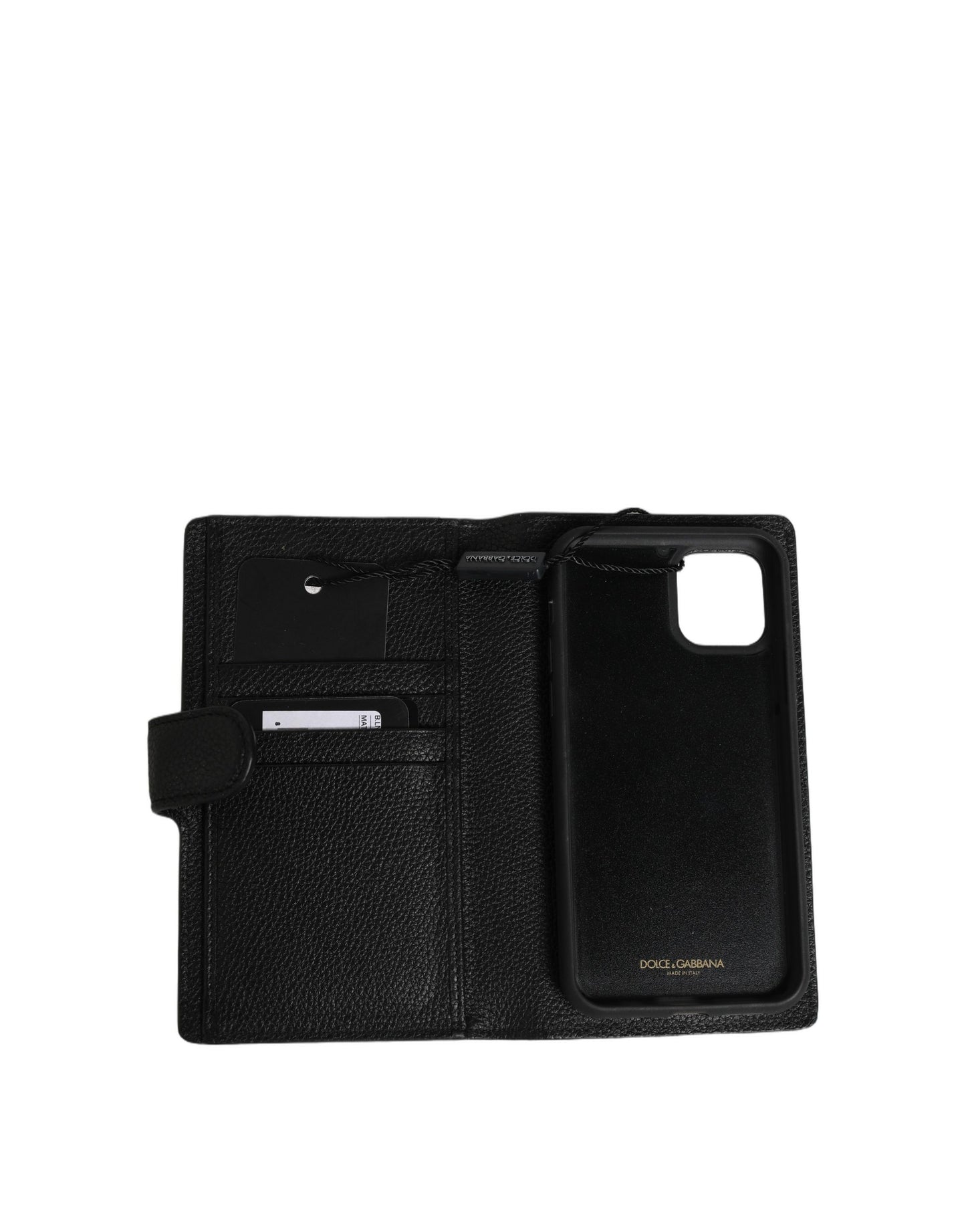 Dolce & Gabbana Black Calf Leather Phone Flip Cover for iPhone 11 Pro