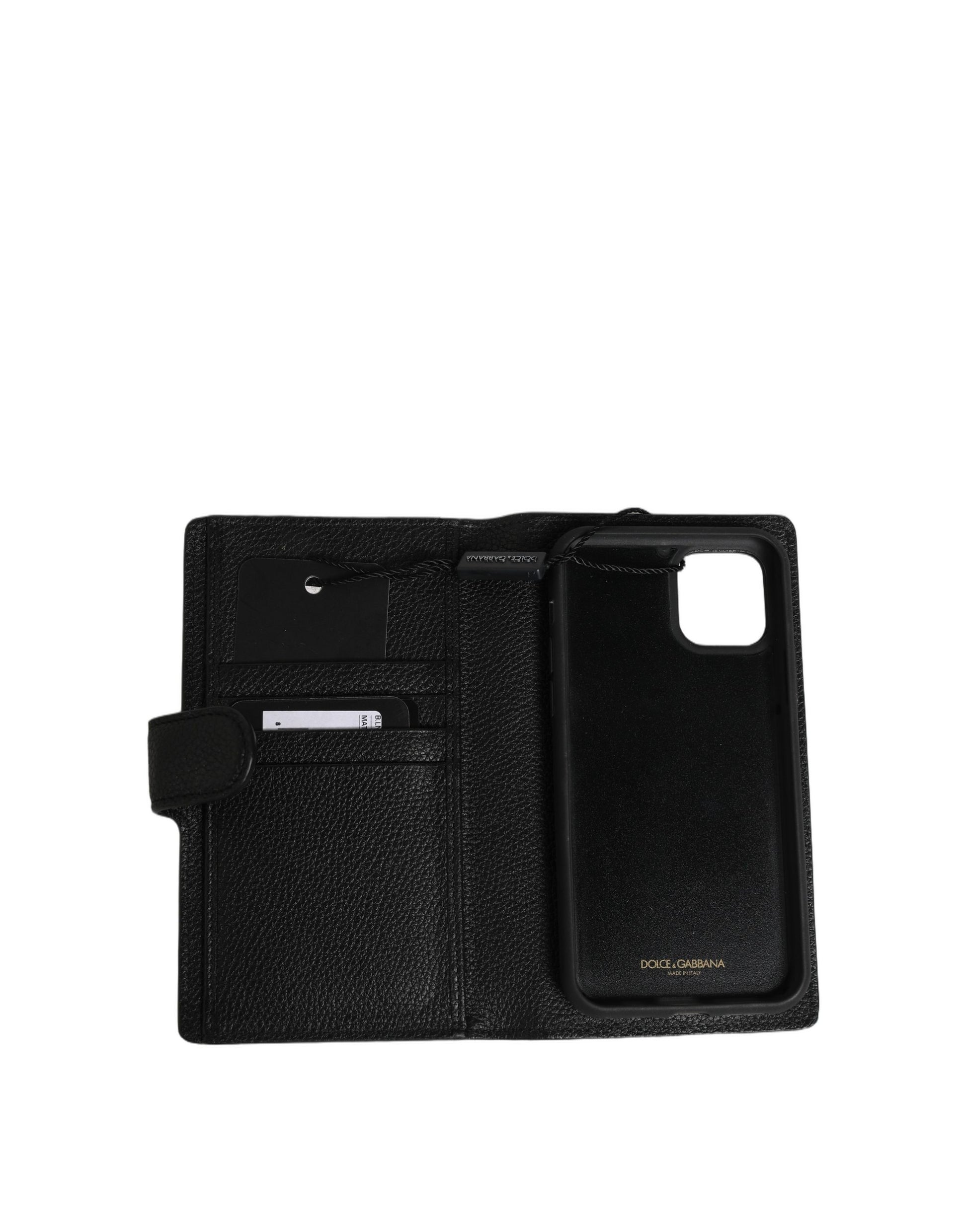 Dolce & Gabbana Black Calf Leather Phone Flip Cover for iPhone 11 Pro