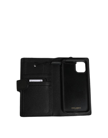 Dolce & Gabbana Black Calf Leather Phone Flip Cover for iPhone 11 Pro