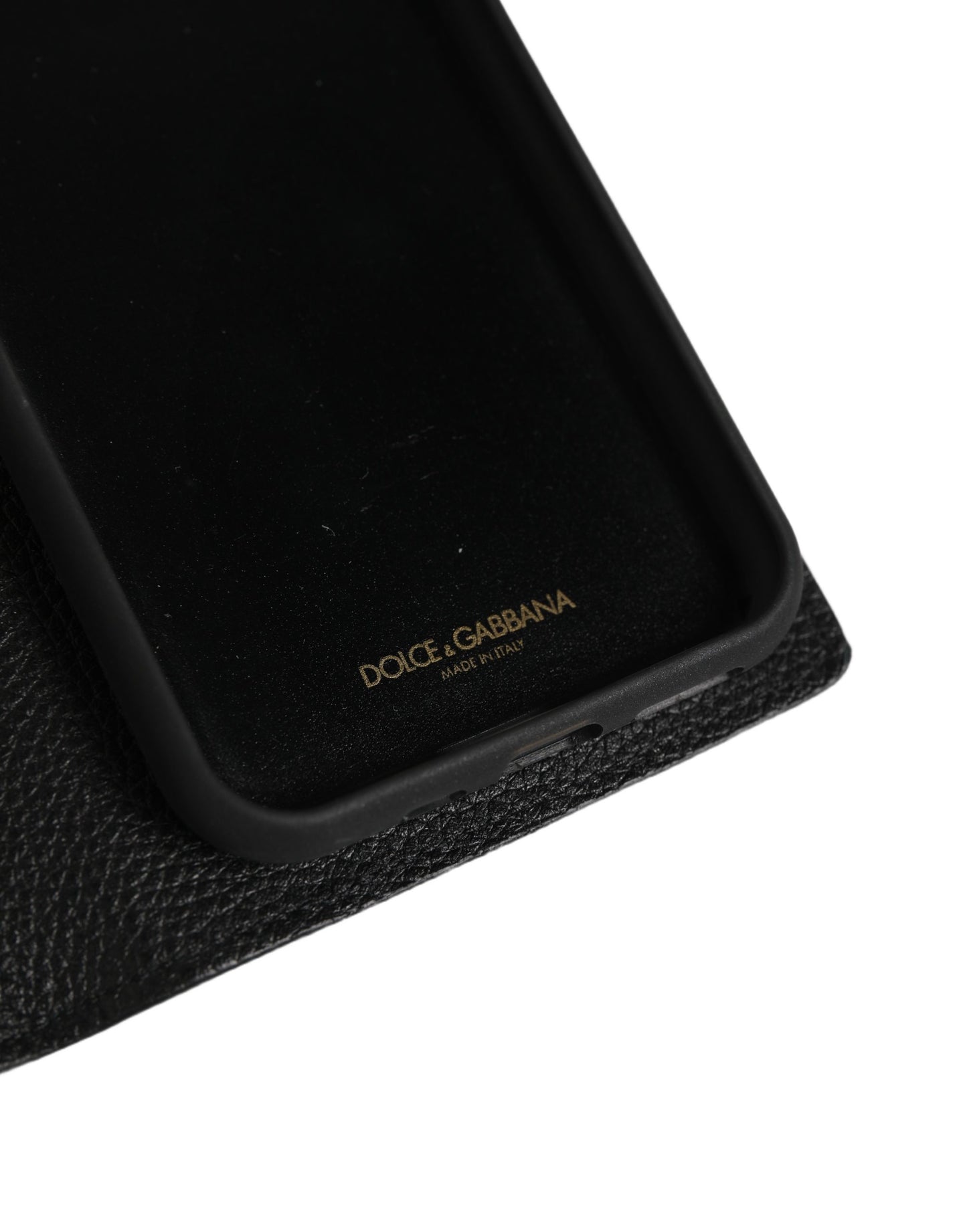 Dolce & Gabbana Black Calf Leather Phone Flip Cover for iPhone 11 Pro