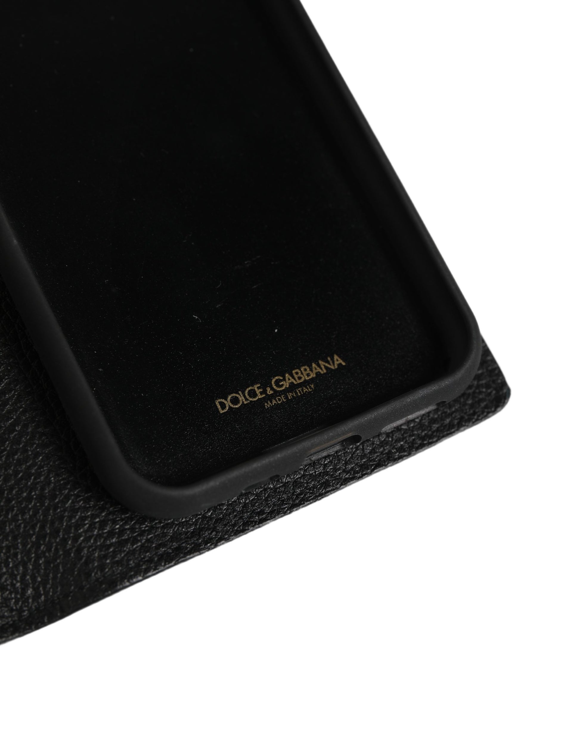 Dolce & Gabbana Black Calf Leather Phone Flip Cover for iPhone 11 Pro