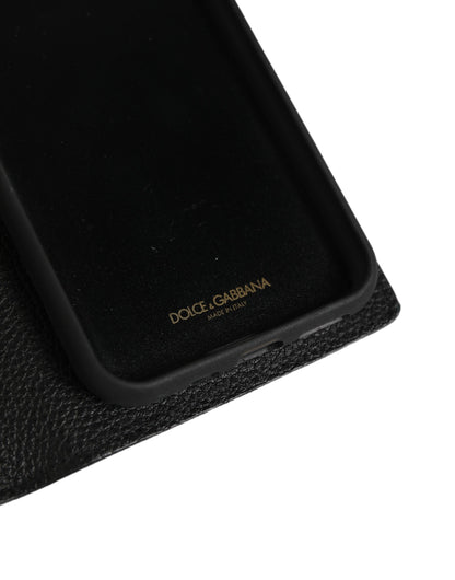 Dolce & Gabbana Black Calf Leather Phone Flip Cover for iPhone 11 Pro