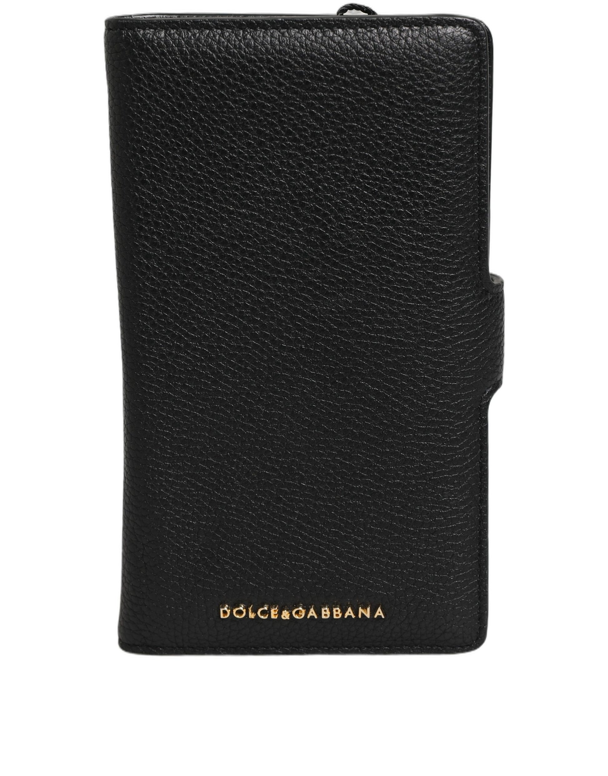 Dolce & Gabbana Black Calf Leather Phone Flip Cover for iPhone 11 Pro