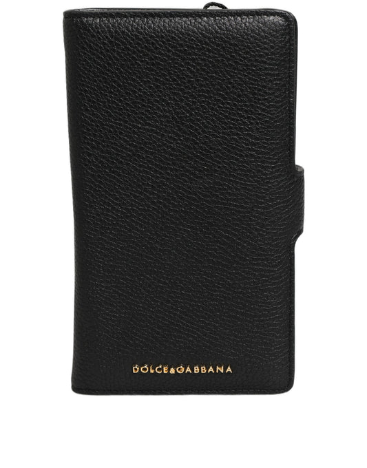 Dolce & Gabbana Black Calf Leather Phone Flip Cover for iPhone 11 Pro
