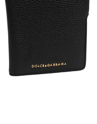 Dolce & Gabbana Black Calf Leather Phone Flip Cover for iPhone 11 Pro