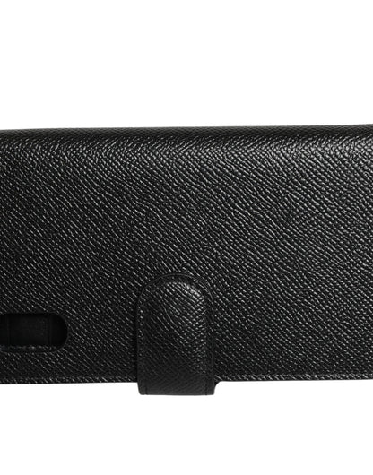 Dolce & Gabbana Black Calf Leather Case Flip Cover for iPhone X - XS