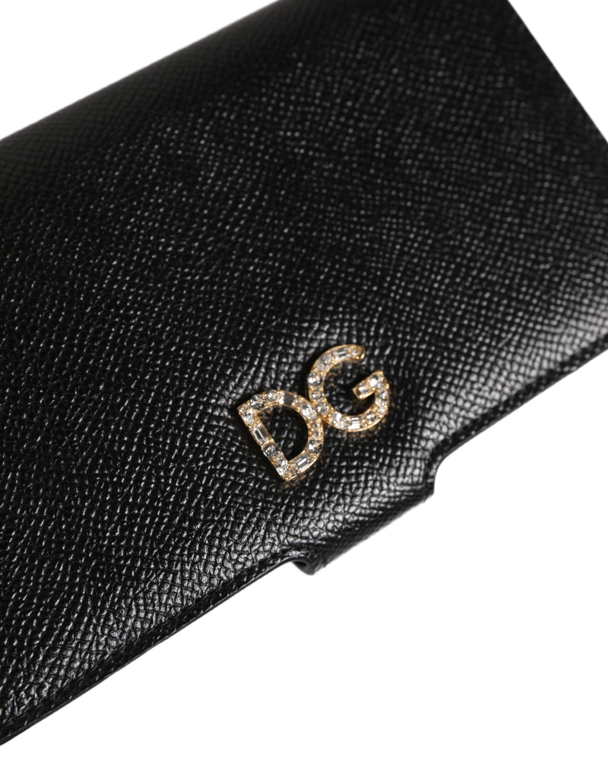 Dolce & Gabbana Black Calf Leather Case Flip Cover for iPhone X - XS