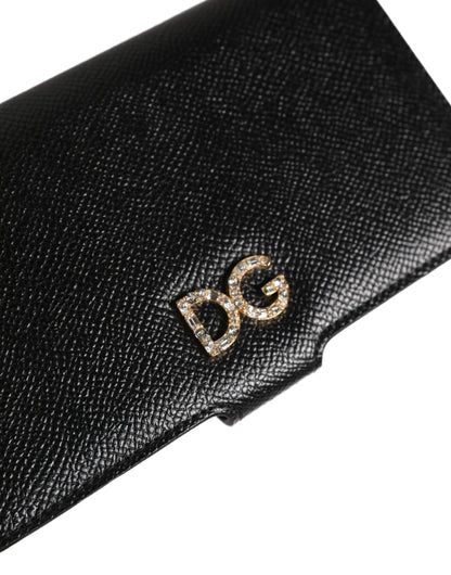 Dolce & Gabbana Black Calf Leather Case Flip Cover for iPhone X - XS