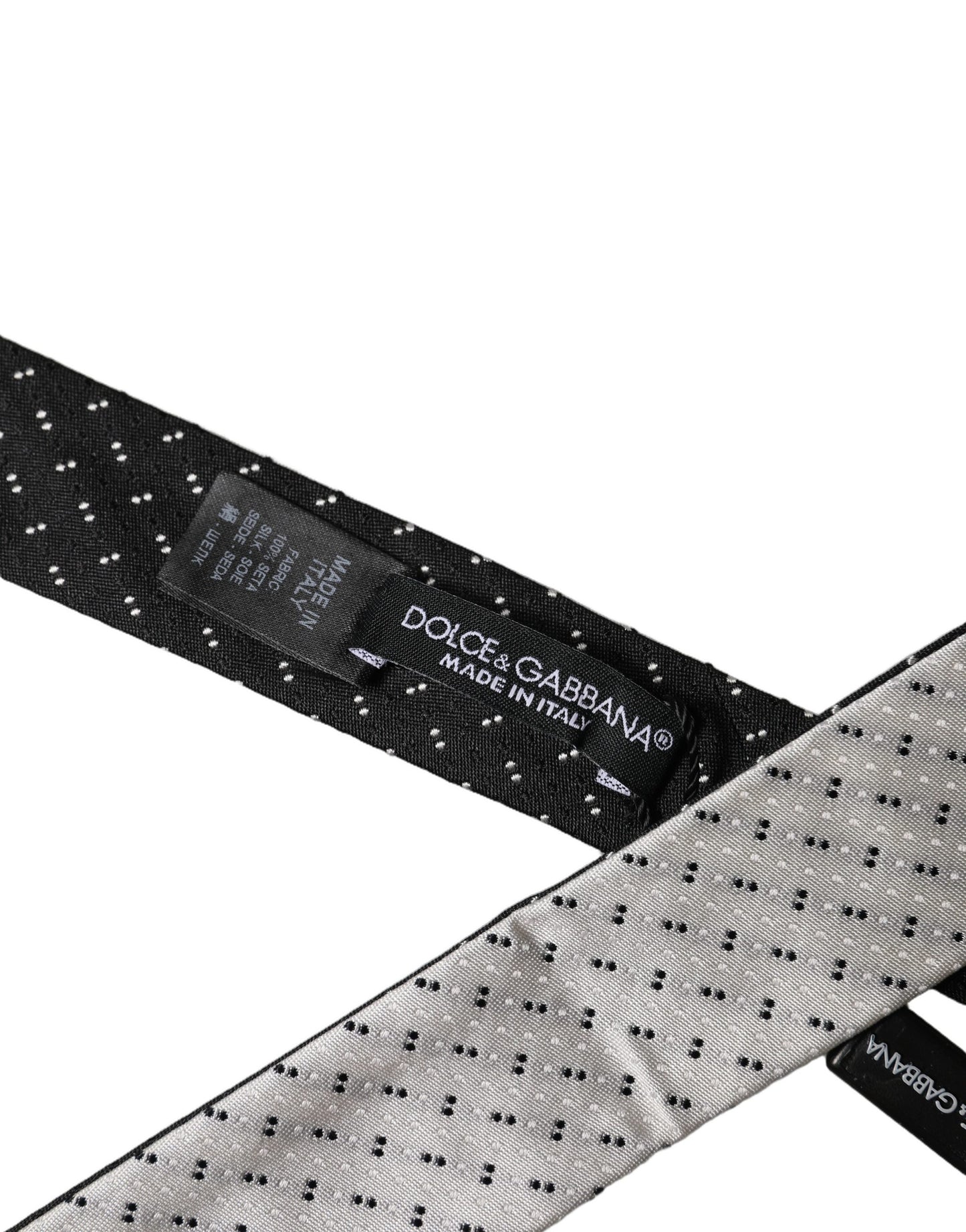 Dolce & Gabbana White Black Patterned Silk Necktie