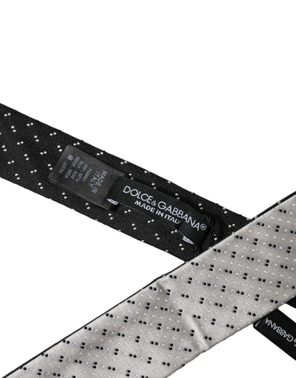 Dolce & Gabbana White Black Patterned Silk Necktie