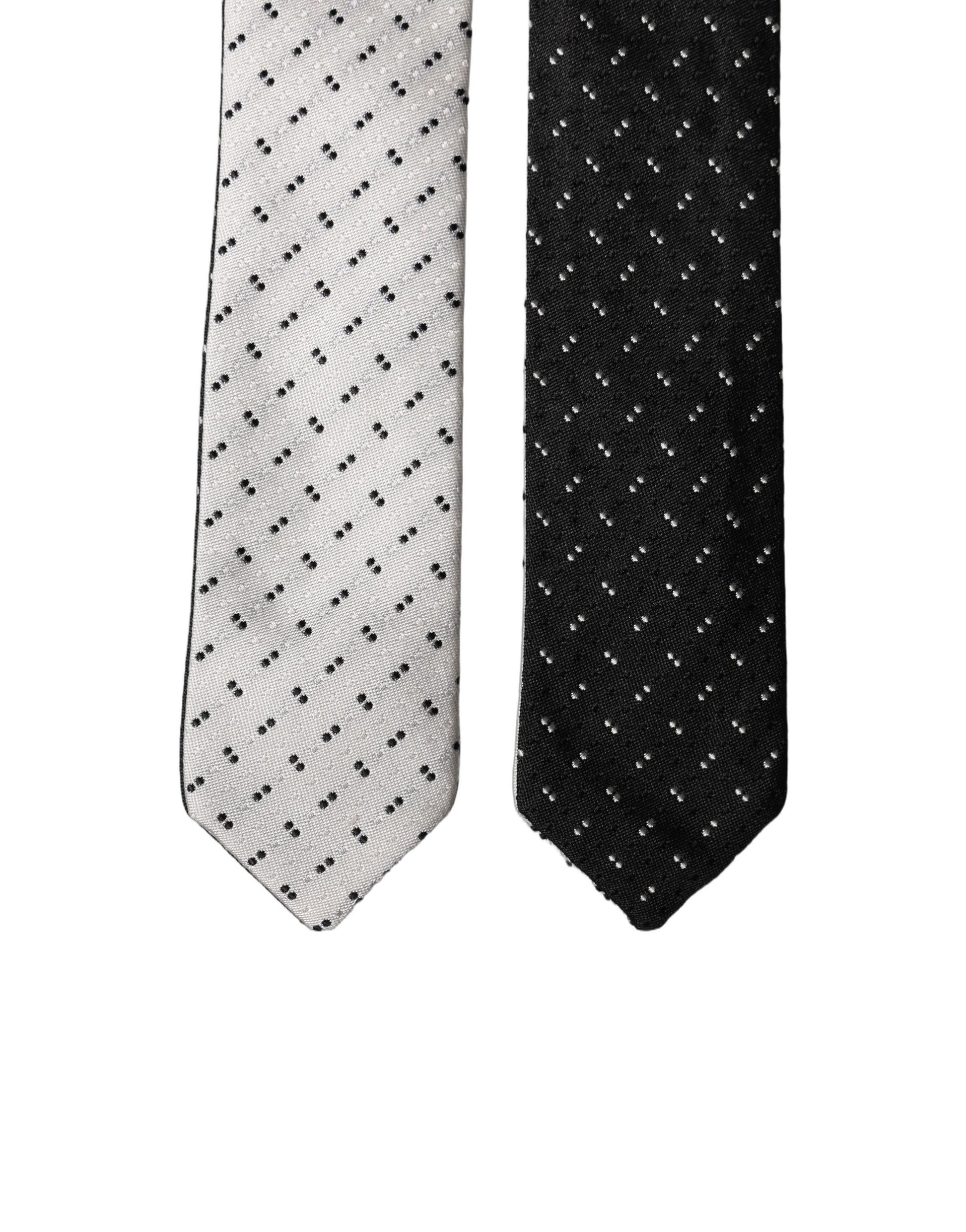 Dolce & Gabbana White Black Patterned Silk Necktie