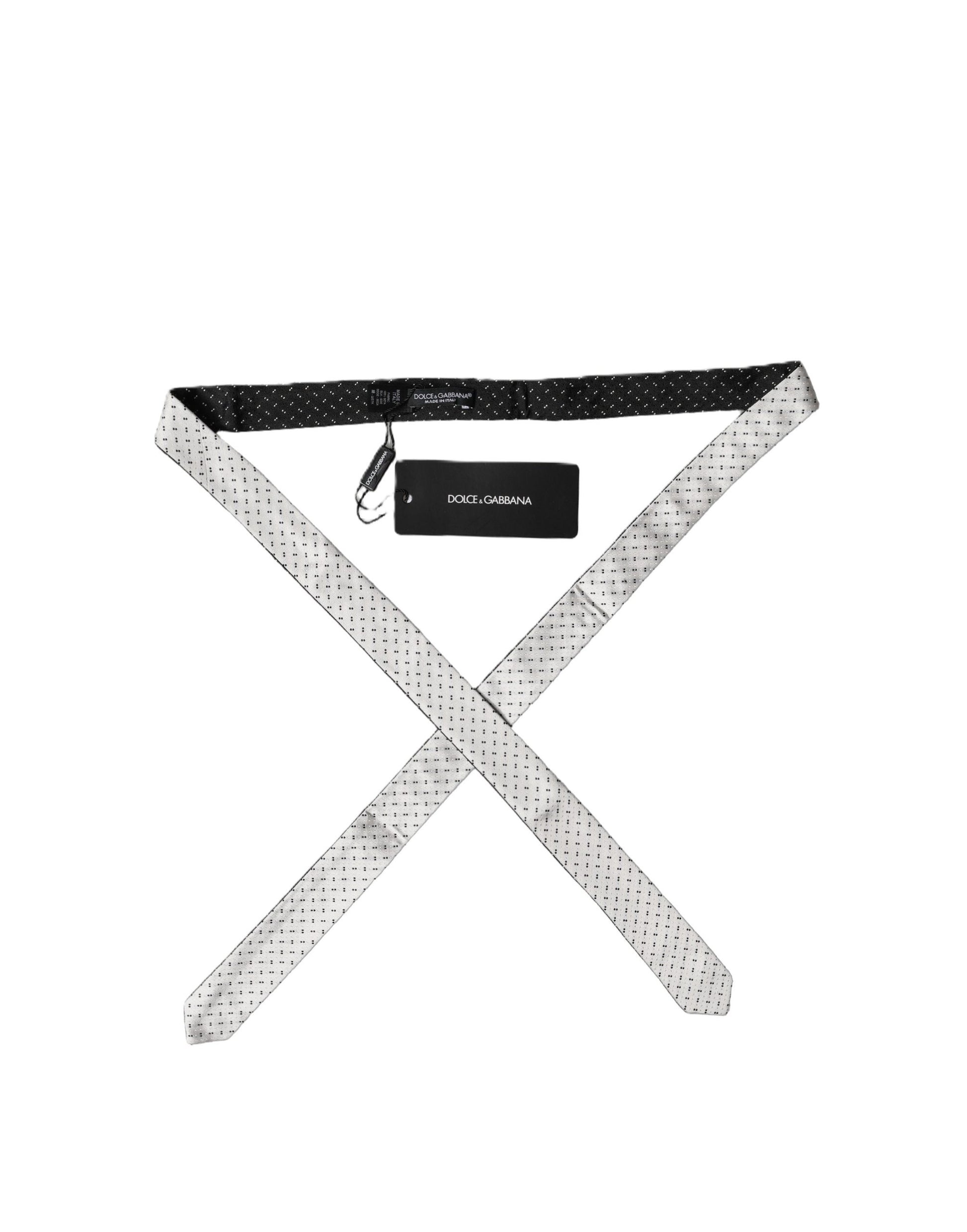 Dolce & Gabbana White Black Patterned Silk Necktie