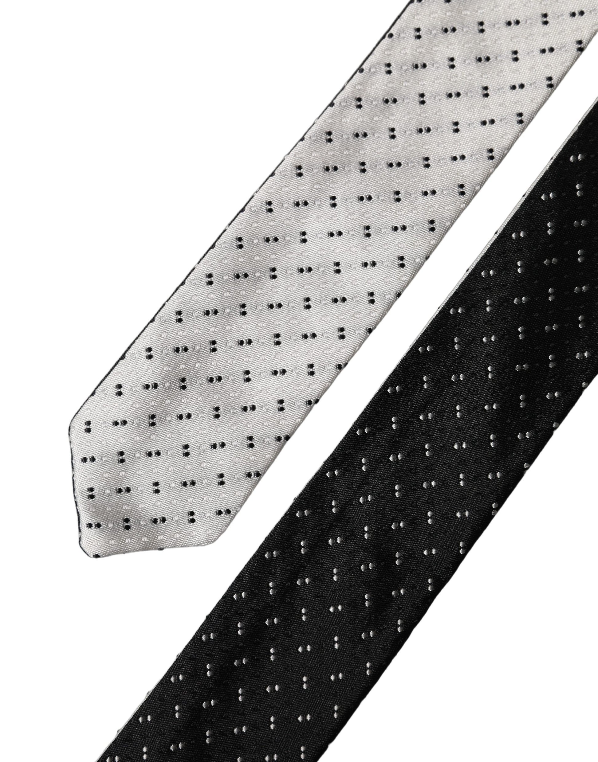 Dolce & Gabbana White Black Patterned Silk Necktie