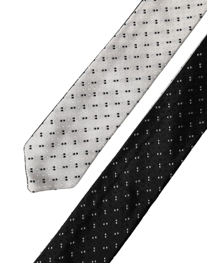 Dolce & Gabbana White Black Patterned Silk Necktie