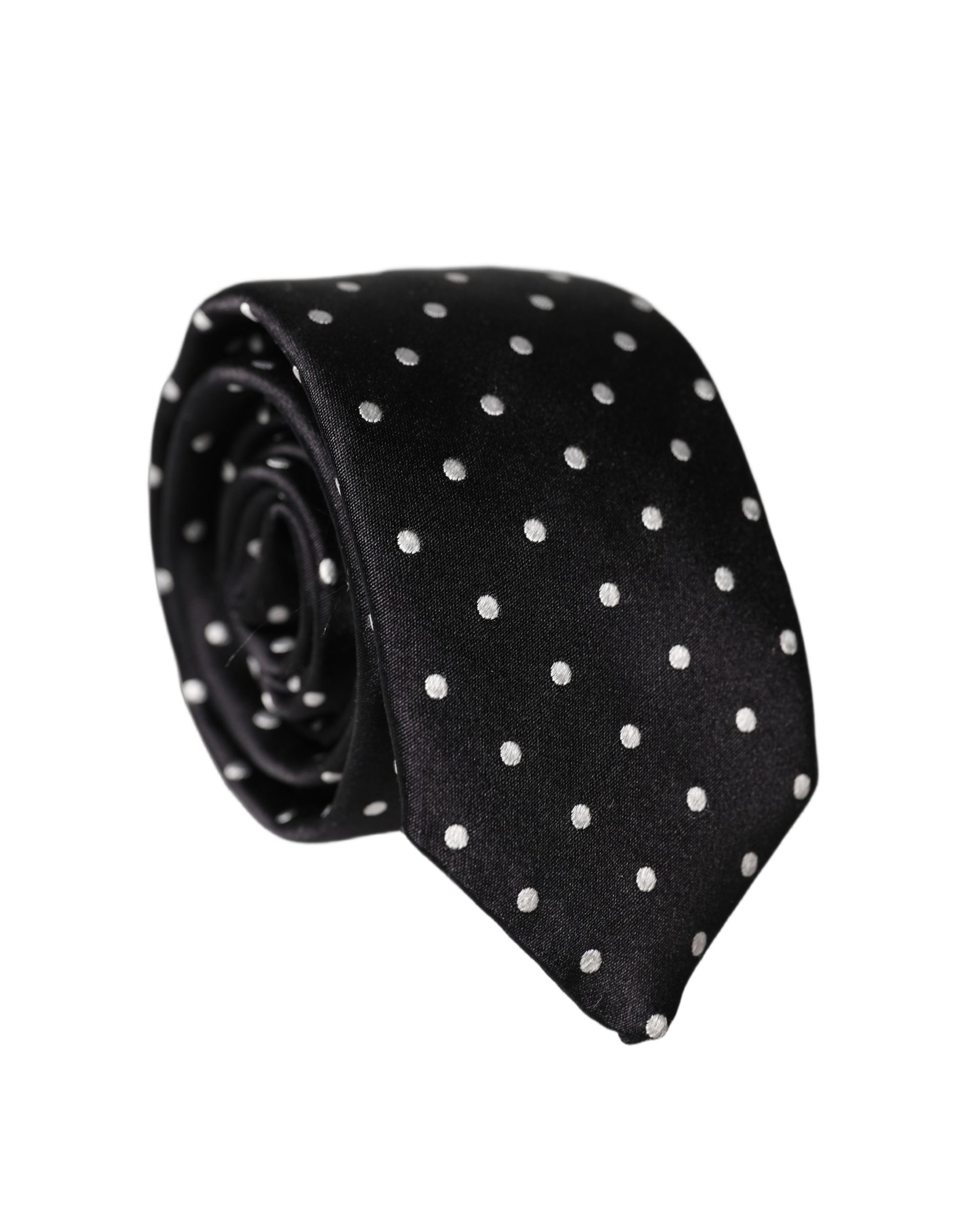 Dolce & Gabbana Black White Polka Dots Silk Adjustable Necktie Tie